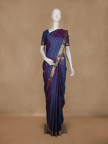 Peacock Blue Diamon Design Woven Pure Kanchipuram Silk Saree - Diadem