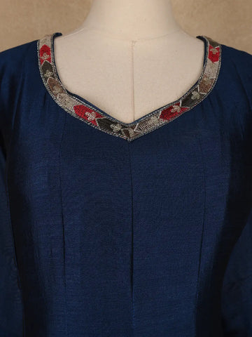 Peacock Blue Embroidered Silk Anarkali Gown - Diadem