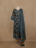 Peacock Blue Floral And Paisley Printed Cotton Salwar Suit With Dupatta - Diadem