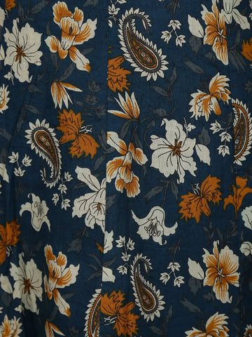 Peacock Blue Floral And Paisley Printed Cotton Salwar Suit With Dupatta - Diadem