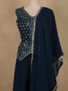 Peacock Blue Floral Embroidered Georgette Palazzo Suit