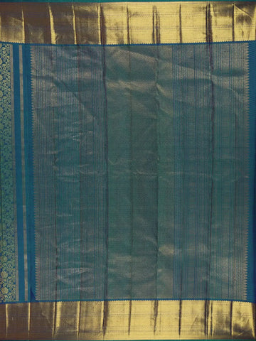 Peacock Blue Floral Woven Pure Kanchipuram Silk Saree - Diadem