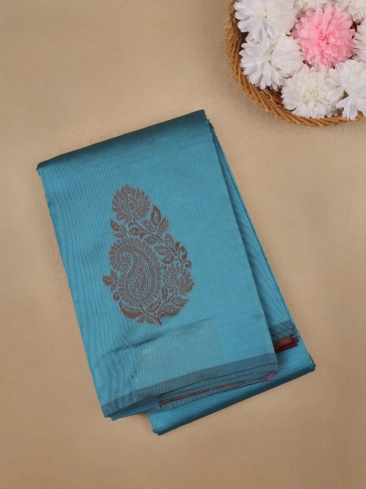 Peacock Blue Paisley Design Banarasi Silk Saree - Diadem