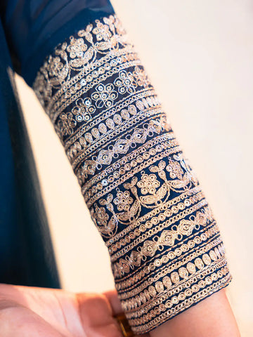 Peacock Blue Panel Designed Anarkali Georgette Gown - Diadem