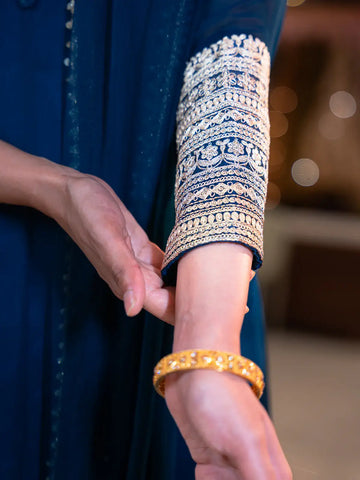 Peacock Blue Panel Designed Anarkali Georgette Gown - Diadem