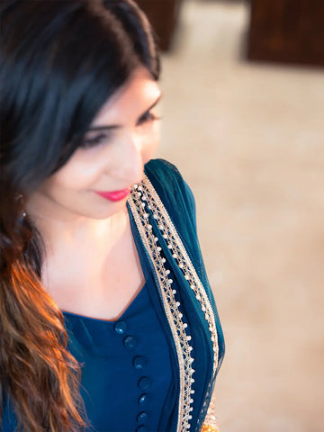 Peacock Blue Panel Designed Anarkali Georgette Gown - Diadem