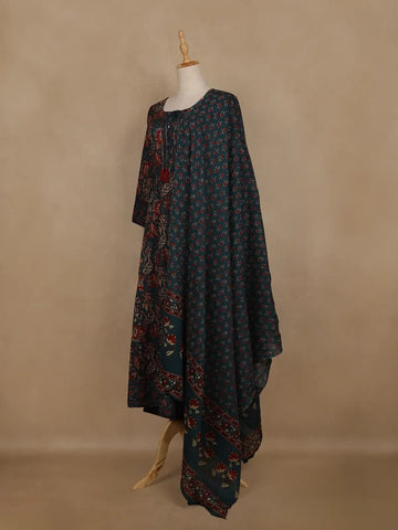 Peacock Green Floral Printed Cotton Salwar Suit With Dupatta - Diadem