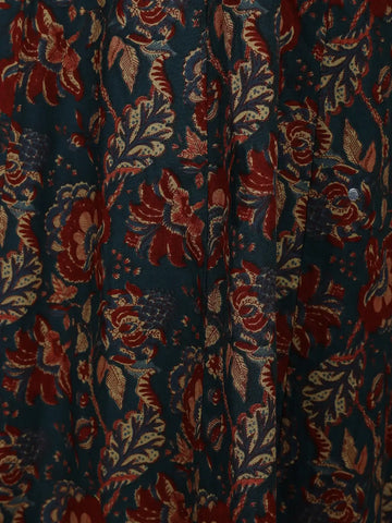Peacock Green Floral Printed Cotton Salwar Suit With Dupatta - Diadem