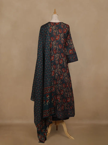 Peacock Green Floral Printed Cotton Salwar Suit With Dupatta - Diadem