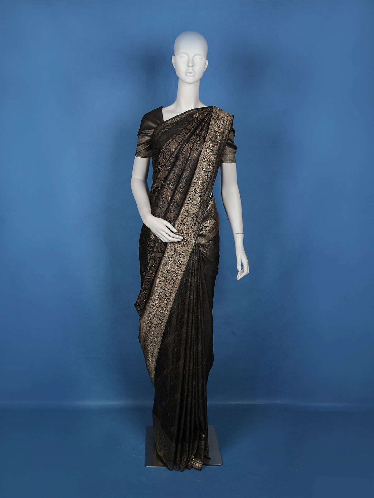 Peacock Green Paisley Woven Banarasi Silk Saree