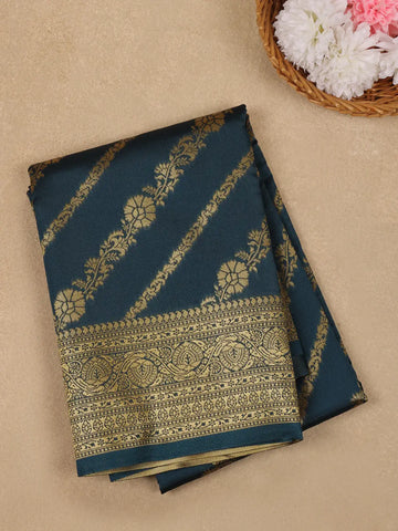 Peacock Blue Floral Design Silk Saree - Diadem