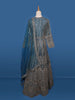Peacock Blue Floral Embroidery Net Bridal Pakistani Lehenga - Diadem