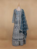 Peacock Blue Floral Embroidery Net Bridesmaid Gown - Diadem