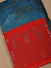 Peacock Blue with Red Contrast Zari Border Cotton Saree - Diadem