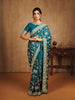 Peacock Green Bridal Satin Saree With Full Zardosi Floral Design - Diadem