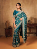 Peacock Green Bridal Satin Saree With Full Zardosi Floral Design - Diadem