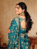 Peacock Green Bridal Satin Saree With Full Zardosi Floral Design - Diadem