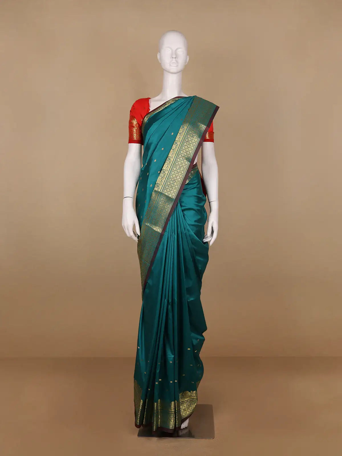 Peacock Green Butta Design Zari Weaving Soft Silk Saree - Diadem