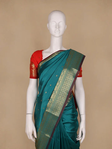 Peacock Green Butta Design Zari Weaving Soft Silk Saree - Diadem