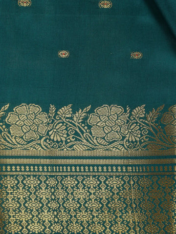 Peacock Green Butta Design Zari Weaving Soft Silk Saree - Diadem