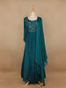 Peacock Green Floral Embroidery Semi Silk Gown - Diadem