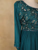 Peacock Green Floral Embroidery Semi Silk Gown - Diadem