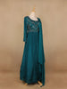 Peacock Green Floral Embroidery Semi Silk Gown - Diadem