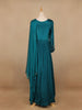Peacock Green Floral Embroidery Semi Silk Gown - Diadem