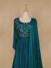 Peacock Green Floral Embroidery Semi Silk Gown - Diadem