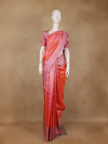 Pink And Orange Dual Tone Geometric Woven Design Pure Kanchipuram Silk Saree - Diadem