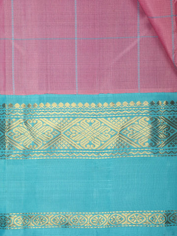 Pink Checked Design Woven Pure Kanchipuram Silk Saree With Contrast Border - Diadem