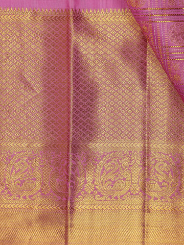 Pink Checked Woven Pure Kanchipuram Silk Saree With Zari Border - Diadem