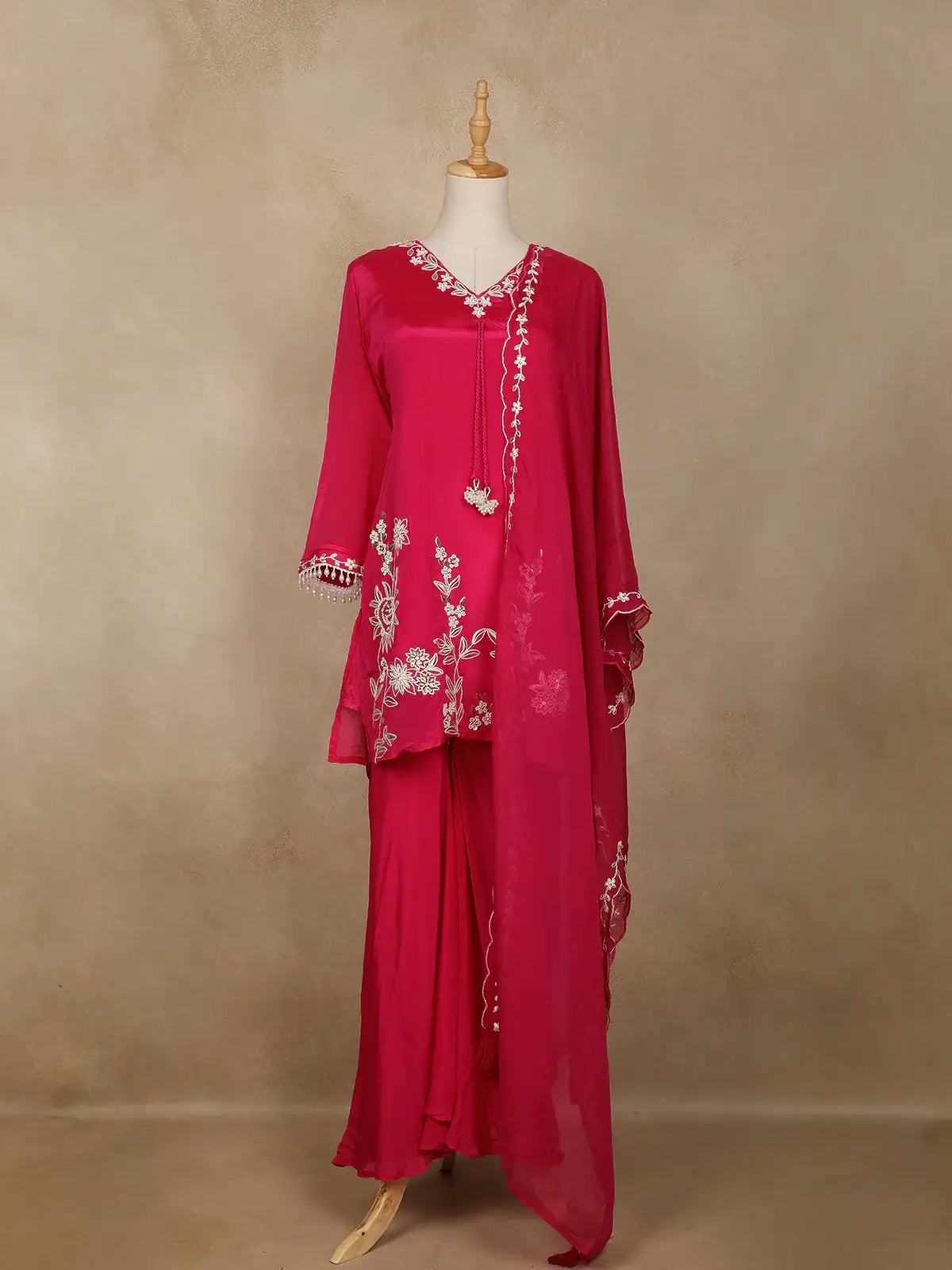 Pink Embroidered Design Crepe Sharara Salwar Suit