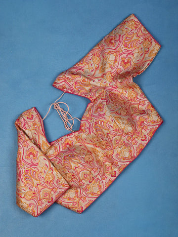 Pink Floral Design Jacquard Readymade Blouse - Diadem