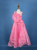 Pink Floral Design Satin Party Wear Frock