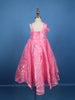 Pink Floral Design Satin Party Wear Frock