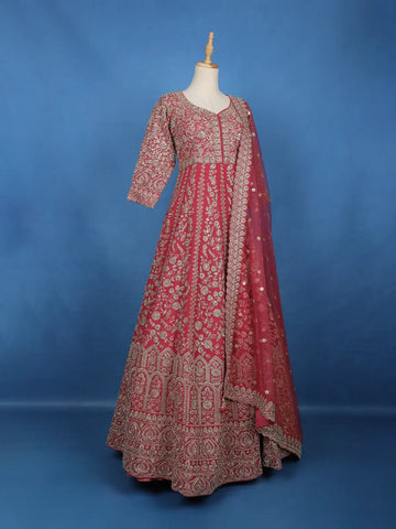 Pink Floral Designed Anarkali Georgette Gown - Diadem