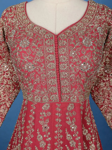 Pink Floral Designed Anarkali Georgette Gown - Diadem