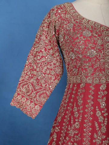 Pink Floral Designed Anarkali Georgette Gown - Diadem