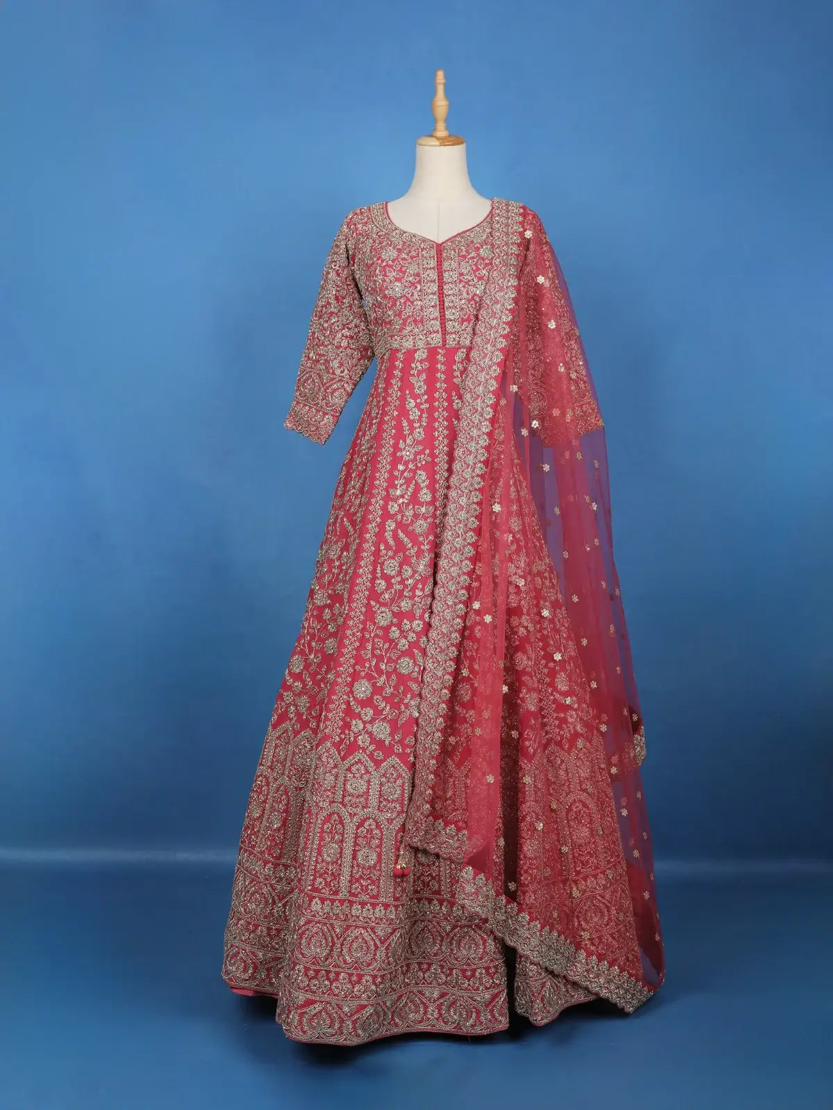 Pink Floral Designed Anarkali Georgette Gown - Diadem