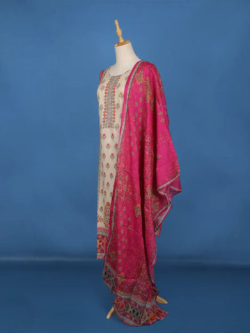 Pink And Beige Floral Designed Cotton Salwar Suit - Diadem
