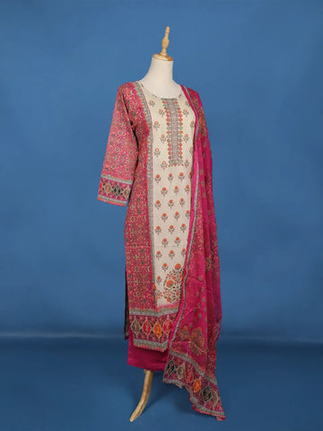 Pink And Beige Floral Designed Cotton Salwar Suit - Diadem