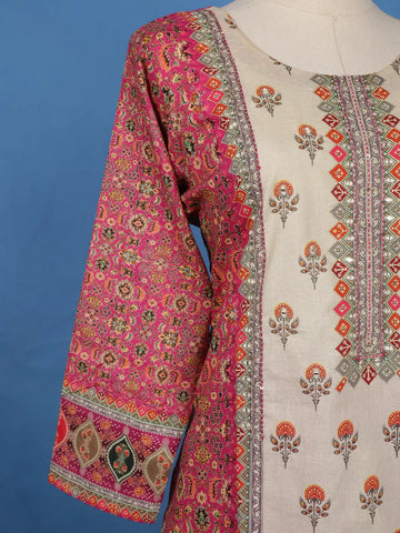 Pink And Beige Floral Designed Cotton Salwar Suit - Diadem