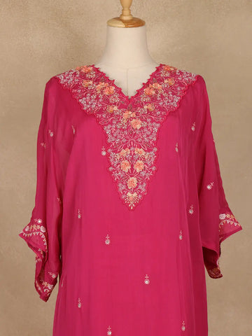 Pink Floral Embroidered Georgette Kaftan Suit - Diadem