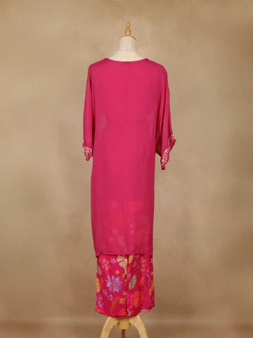 Pink Floral Embroidered Georgette Kaftan Suit - Diadem