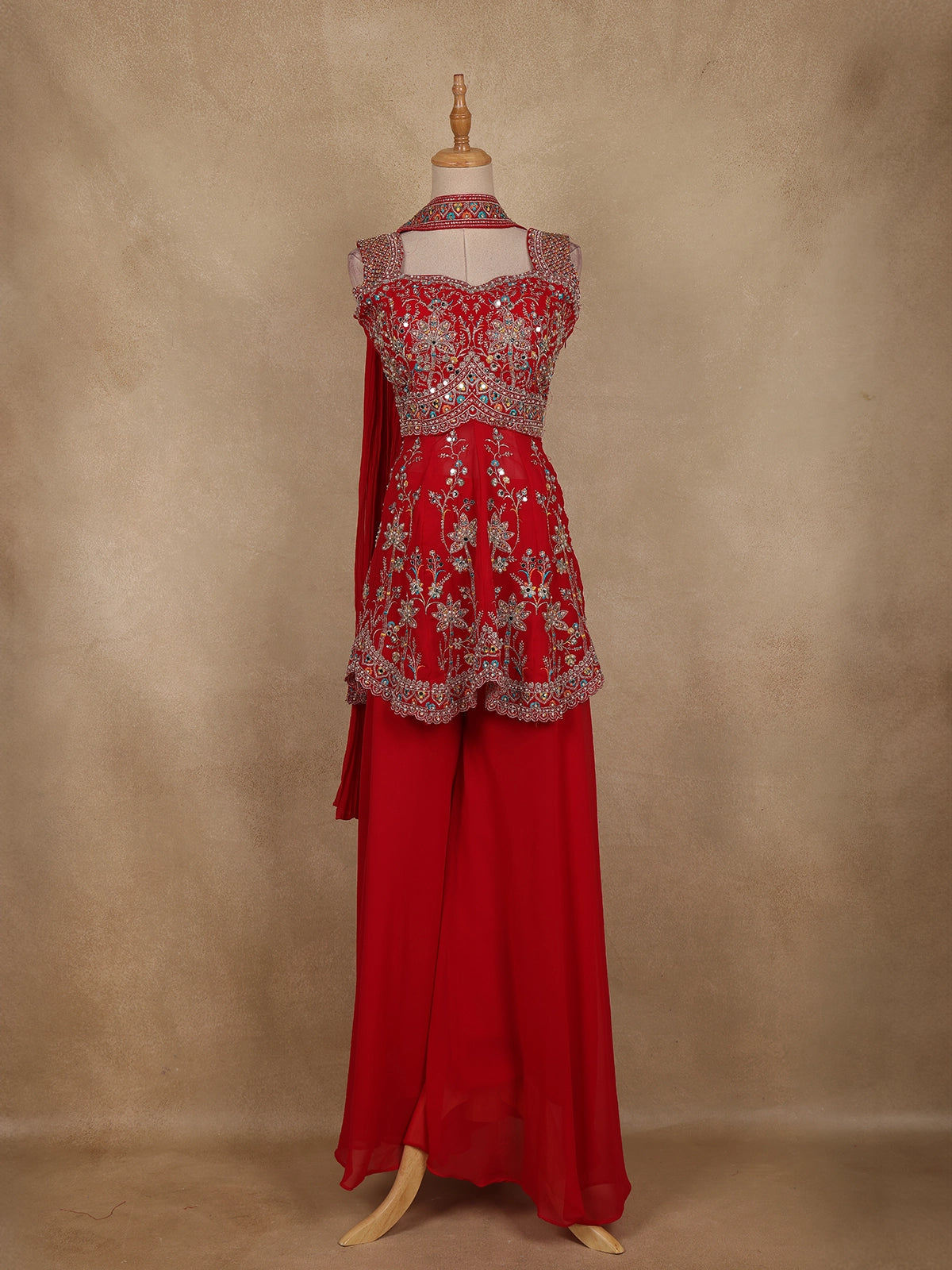 Pink Floral Embroidered Georgette Palazzo Suit with Dupatta