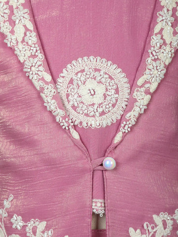 Pink Floral Embroidered Shimmer Kids Palazzo Suit With Jacket - Diadem