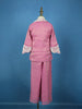Pink Floral Embroidered Shimmer Kids Palazzo Suit With Jacket - Diadem
