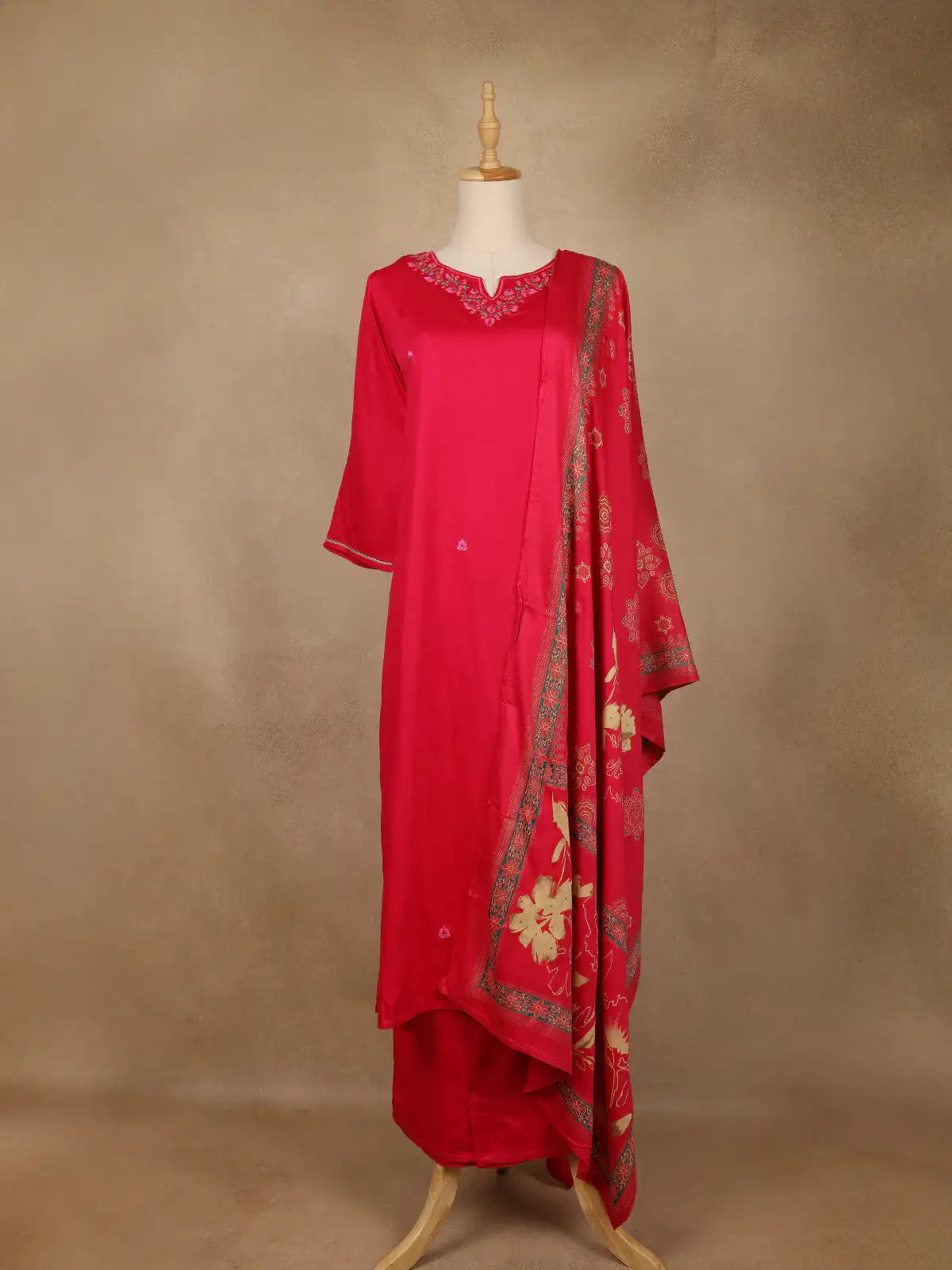 Pink Floral Embroidered Silk Salwar Suit With Printed Dupatta - Diadem
