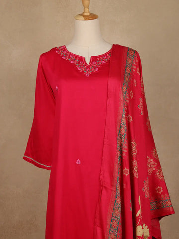 Pink Floral Embroidered Silk Salwar Suit With Printed Dupatta - Diadem
